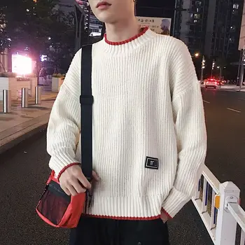 Kötött pulóverek férfiaknak Piros sima férfi ruhák Egyszínű ikon pulóverek Koreai divat hosszú ujjú 100% cigaretta esztétikus mém