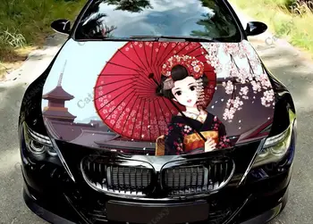 Egyedi japán gésa autós motorháztető vinil matrica csomagolás motorfedél matrica matrica teljes színű grafika bármilyen autóvédő fóliához