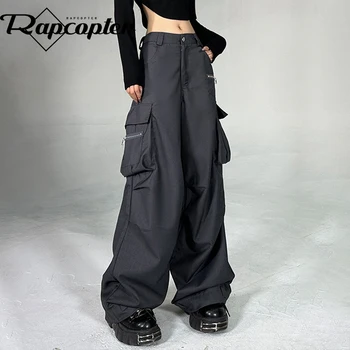 Rapcopter szürke zsebek Cargo nadrág női vintage divat streetwear nadrág haradzsuku koreai grunge nadrág koreai alkalmi kocogók