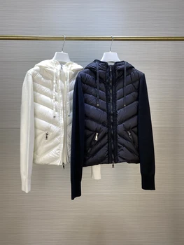 2023 Téli új kapucnis kabát női divathoz kötött kötött meleg 90% fehér kacsapehely kiváló minőségű kabátkabát