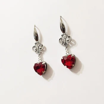 Divat Vintage Vörös Drágakő Szerelem geometrikus szív alakú medál fülbevaló nőknek Fülcsapok Ékszer Party ajándék