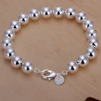 Fine 925 Sterling ezüst karkötők Divat Charm 10MM gyöngyök lánc ékszerek Kiváló minőségű női hölgy party ajándék Ingyenes szállítás