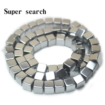 Természetes kőkocka négyzet alakú ezüstös hematit 2/3/4/6MM távtartó laza gyöngyök ékszerkészítéshez DIY karkötő nyaklánc kiegészítők