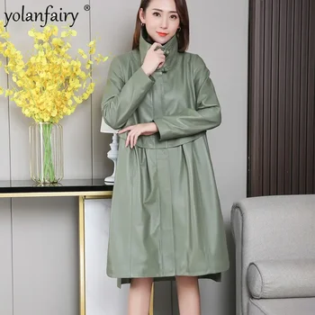 Valódi bőrkabát női árokkabát természetes báránybőr kabát női extra nagy midium laza koreai állvány gallér felsőruházat 8XL F