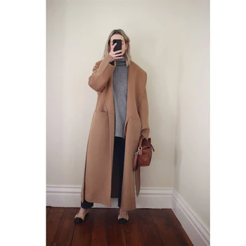Hosszú kabát Nő 2023 tél Női téli egyszínű gyapjúkabát Egymellű üzleti alkalmi Francia utcai stílusú tweed