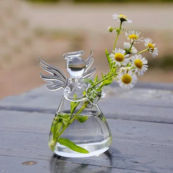 Üveg virág váza Aranyos üveg angyal alakú virágnövény váza függő váza tartály hidroponikus virágcserép Otthoni dekoráció