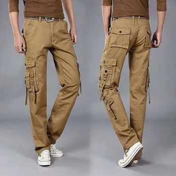 Divatos zseb Cargo nadrág Férfi bő Táskás taktikai nadrág Overallok Streetwear Pamut egyenes ruházat