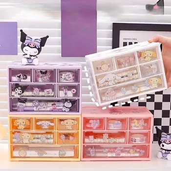 Sanrio asztali tároló doboz Kawaii Kuromi Cinnamoroll My Melody PomPomPurin Pochacco Anime smink ékszer Irodaszer Rendezett tok