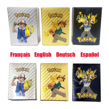 55 db Pokemon kártyák Német Spanyol Francia Magyar Vmax GX Energy Card Színes kártya Pikachu Rare Battle Trainer Fiú ajándékok Játékok