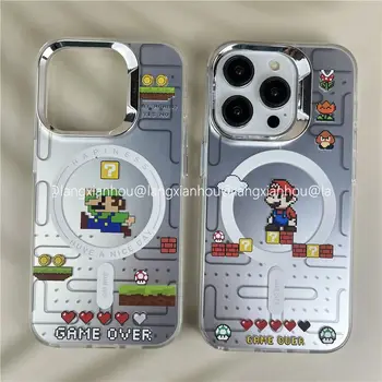 Super Mario anime játék Magsafe mágneses töltőtelefontok alkalmas új iPhone 15pro / 14ProMax / 13 telefon leejtés elleni védőtokhoz