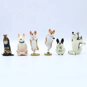 6 db/készlet rajzfilm jóga tánc kutya figura aranyos kutya akció miniatűrök lakberendezés
