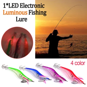 LED elektronikus világító tintahal Jig garnélarák csali éjszakai horgászat csali szállítás éjszakai horgászat tintahal csali véletlenszerű színek