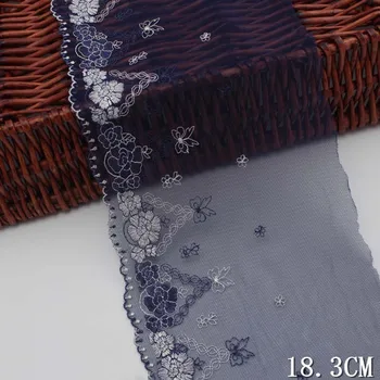 2Yards 18.3cm hímzett csipke díszítés sötétkék virágháló tüll szövet ruházat varróruha blúz szoknyák patchwork kiegészítők