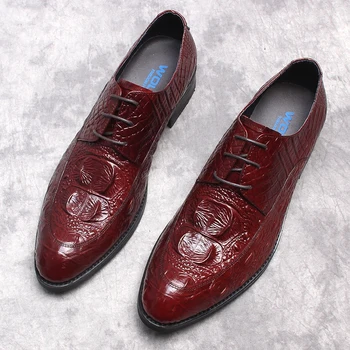 Krokodil minta Oxford ruha cipő férfiaknak Üzleti divat Kézzel készített esküvő Hivatalos valódi bőr tervező férfi cipő eredeti
