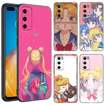 Anime Sailor Moon fekete szilikon telefontok Huawei P10 P20 P30 P40 Lite P50 P60 Art P50E P Smart Z 2018 2020 2021 Pro 2019