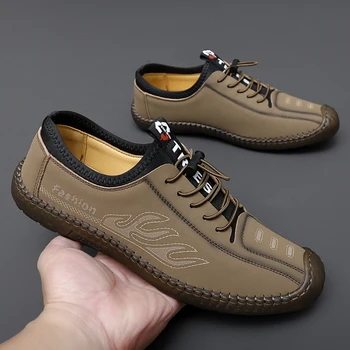 Kézzel készített bőr Férfi cipők Könnyű lélegző alkalmi cipők férfiaknak Cipők Mocassinok Luxus márka tervezők Naplopók Lakások vezetése