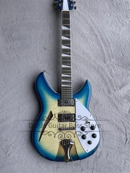 kék Elektromos gitár 360 gitár félig üreges test lángolt juhar felső rózsafa fogólap rögzített híd króm tunerek Acrive akkumulátor