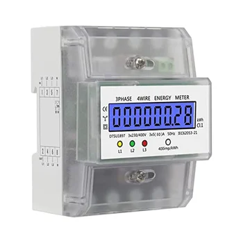  Villamos fogyasztásmérő 3 fázis 4 létra, teljesítménymérő Hutschiene LCD kijelzővel, digitális árammérő 230V 400V 5-100A