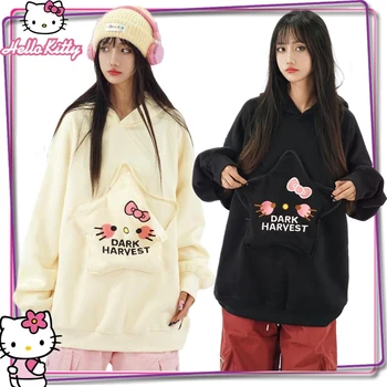 Új 2023-as Sanrio Hello Kitty rajzfilm Top Y2K női őszi/téli kapucnis pulóver Kawaii lányok utcai divatdzseki kapucnis pulóver ruházat