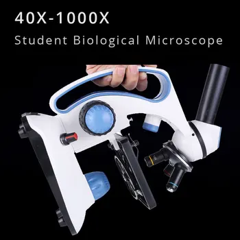 40X-1000X Egyszemű biológiai mikroszkóp LED lámpával Iskolai labor Mikroszkóp Diák gyerekek Ajándék