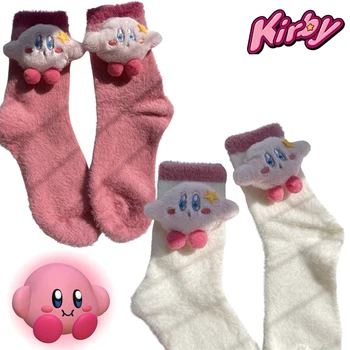 Kirby zokni Kawaii anime női plüss zokni téli sűrűség meleg puha zokni aranyos kényelmes házi viselet hosszú zokni alvó zokni ajándék