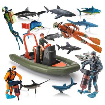 Valósághű víz alatti úszók figurái Búvárok,Motorcsónak,Cápa bálna játék modell Gyermek karácsonyi dekoráció születésnapi ajándék