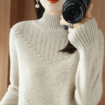 2023 Új őszi téli pulóver női koreai bő hosszú ujjú félig magas galléros kötöttáru fenekű alkalmi pulóver női