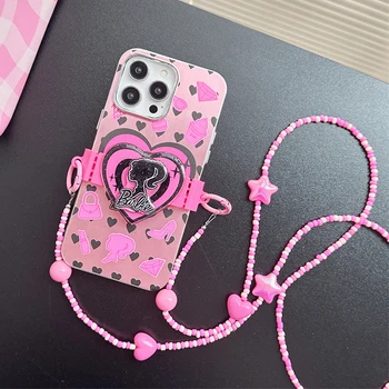 Kawaii Barbie mobiltelefon-tok iPhone14Promax 11 12 13 14 hordozható mobiltelefon heveder kötél hátsó klipek gyöngyök lógó lánc