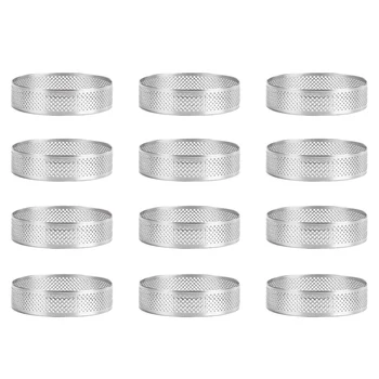 12 csomag rozsdamentes acél tortagyűrűk, perforált tortahab gyűrű, tortagyűrű forma, kerek torta 6cm