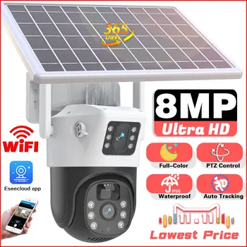 8MP WIFI napelemes kamera kültéri vezeték nélküli 4K Camara PIR humanoid észlelés éjjellátó biztonsági védelem beépített akkumulátor