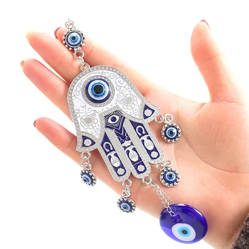 1PC Török kék szemek fém Fatima kézi medál Lakberendezési kiegészítők Szoba dekoráció Esztétikai kabalája Feng Shui Amulett