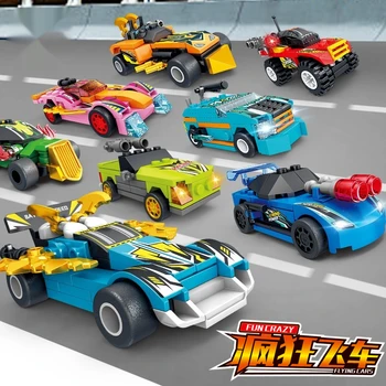 8db Mini sportkocsi sorozat Kis részecske építőelemek összeszerelve Kirakós játékok Gyermek fiúk Kreatív párosítás Játék ajándékok