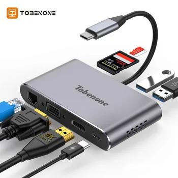 USB C–VGA adapter Hub, 8 az 1-ben USB C adapter 4K HDMI, VGA, USB 3.0, 87W PD, Ethernet, SD/Micro SD foglalattal