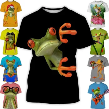 Summer Fashion Tree Frog 3D nyomtatott póló Fun Animal férfi és női alkalmi rövid ujjú legénységi nyakú póló