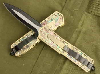 Micro OTF Tech Knife SC sorozat 440C acél penge 57HRC keménység Repülés alumínium ötvözet Abalone héj fogantyú önvédelmi kés