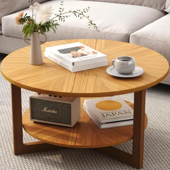 kerek tömörfa középső nagy kör alakú dohányzóasztal nappaliba 31,7x31,7x17,7IN (eszpresszó) bútorasztalok Szalon kávézó