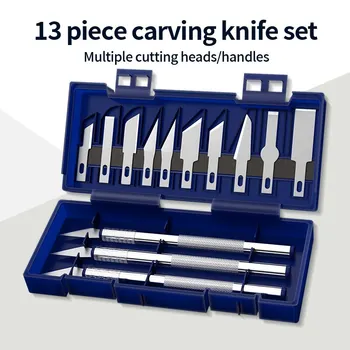 13 részes faragókés Alumíniumötvözet faragókés Papírvágott faragókés szerszámkészlet Kézzel készített használati kés modell kés
