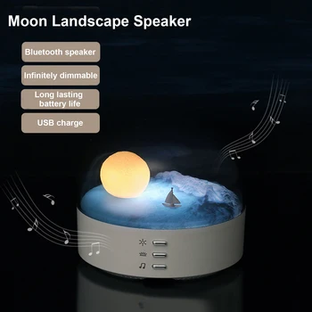 hálószoba éjszakai fény hold tájkép újdonság fény Bluetooth audio újratölthető szabályozható környezeti asztali lámpa lakásdekorációhoz