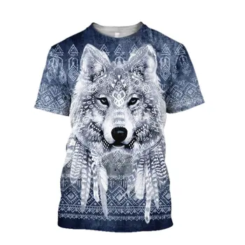 Wolf 3D nyomtatott férfi póló, street fashion uniszex póló, nyári állat gyorsan szárítható légáteresztő rövid ujjú, túlméretezett felső