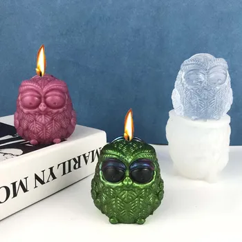 Nagy szemű bagoly szilikon gyertyaforma 3D szimuláció Állati szappan vakolat dekoratív gyertyakészítő kellékek Ünnepi party otthoni ajándékok