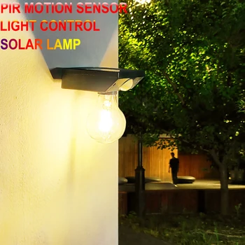 Volfrám izzó napelemes fény Kültéri fényvezérlés PIR mozgásérzékelő IP65 vízálló fali lámpa udvari folyosóhoz kerti park dekoráció