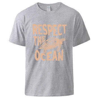 Respect the Ocean Green Turtle mintás póló férfi pamut puha rövid ujjú alkalmi divat streetwear basic all match póló