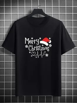 Boldog karácsonyt mintás póló férfi alkalmi legénységnek Nyak rövid ujjú divat Nyári pólók felsők, normál és oversize pólók