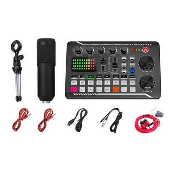 F998 Audio Mixer Live Sound Card BM800 mikrofon Mobiltelefon hangváltó Keverőpult erősítő Hangkártya készlet