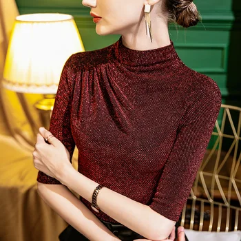 Kiváló minőségű 2024 Női felsők Shiner Splice Design póló Női ruházat Téli ősz Szexi Crop Top ruhák Alkalmi blúz Y2k