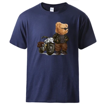 Motoros mackó napszemüveget visel Rövid ujjú férfi Alap vintage póló Alkalmi pamut ruhák Újdonság divat pólók