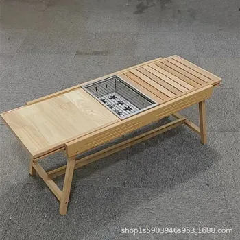 Toldás Csúszó összecsukható Bükk asztal Kültéri kemping Hordozható asztal grillezővel Kerek piknikasztal