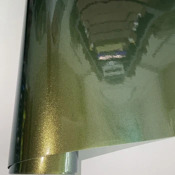 50x500cm Kaméleon fényes metál zöld arany vinil autófóliás fólia lap tekercs levegő kioldás DIY matricák
