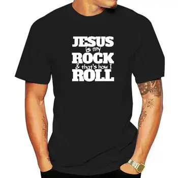 Jézus az én sziklám, és így tekerem az inget keresztényeknek Hip Hop felsők ing férfiaknak Pamut pólók Design Nagykereskedelem