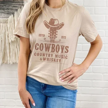 1225Whisky ivás cowboyok zene vicces póló laza retro western utazási póló vintage grafikus pólók felső cowgirl ruhák